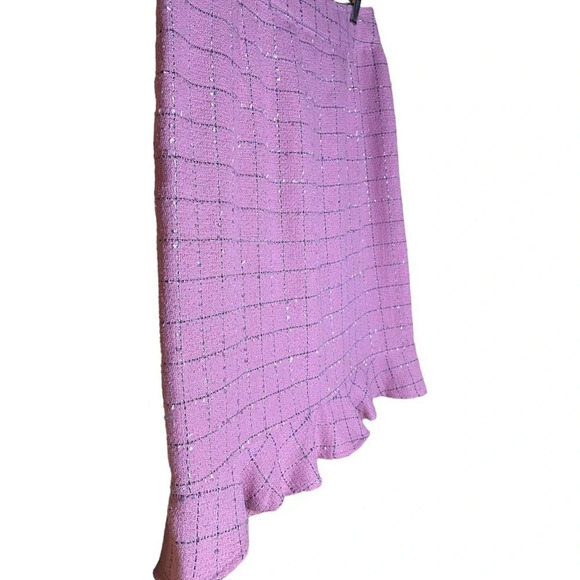 Nicole. Nicole Miller Women's Windowpane Pink Plaid Ruffle Trim Skirt Size 8 - Picture 8 of 11
